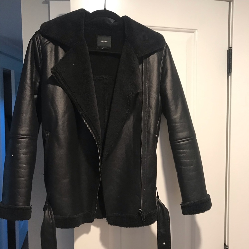 black faux leather/fur biker jacket